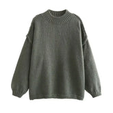 O Neck Oversized Knit Long Sleeve Pullover Sweater